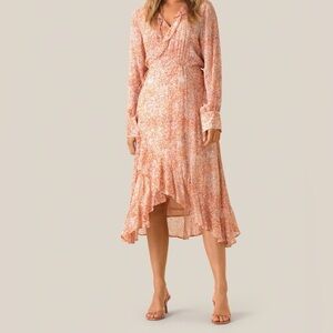 Second Female Apricot Boho Floral Wrap Midi Dress Size XS